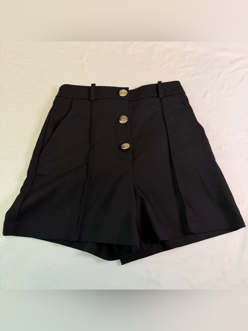 NWOT Zara Black High Waisted Pleated Shorts Gold Button Dress Shorts Size S